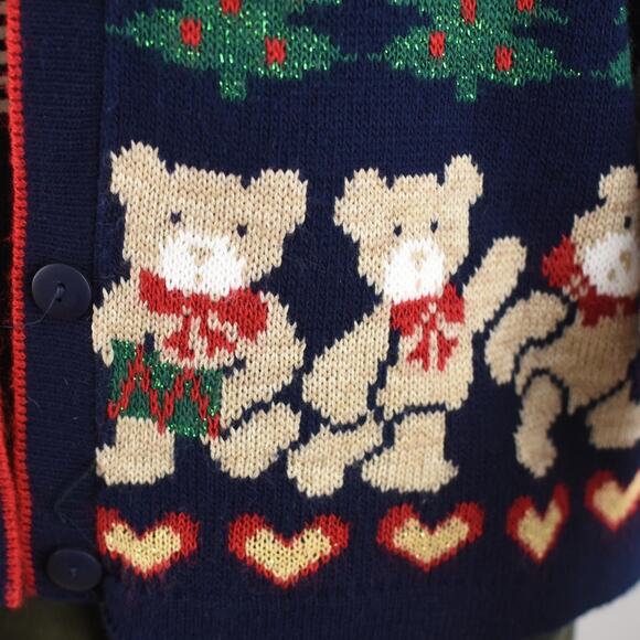 Vintage 90s Teddy Bear Christmas Cardigan Women's Large - Picture 8 of 10